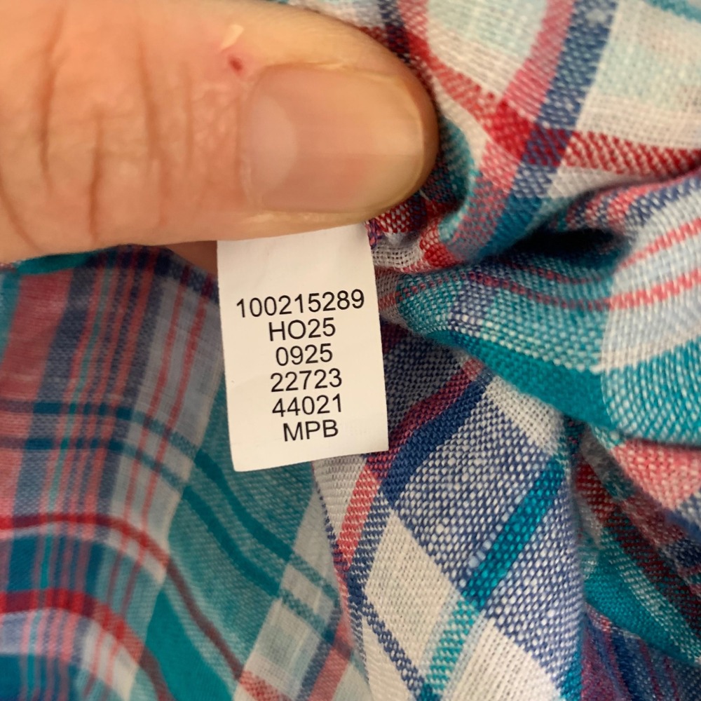 Club Room Luxury‎ Mens Medium 100% Linen Plaid Button Down Shirt Teal Pink - Picture 4 of 7